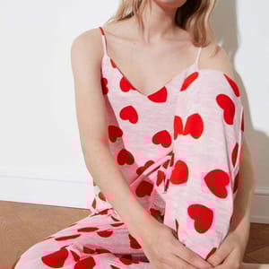 Heart Pattern Frilly Woven Night Dress - Night Dresses & Gowns 1