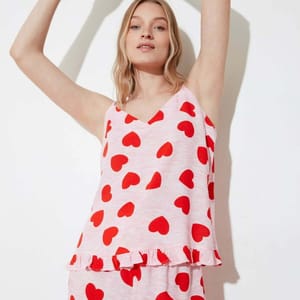 Heart Pattern Frilly Woven Night Dress