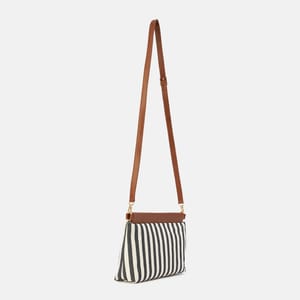 Stylish Canvas Shoulder Bag with Magnetic Closure and Stripes