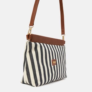 Stylish Canvas Shoulder Bag with Magnetic Closure and Stripes