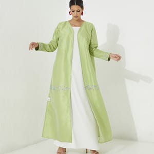 Green Lemon Indian Silk With Purple And Blue Embroidery Design Abaya