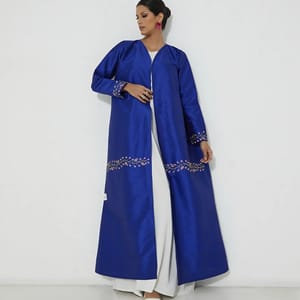 Blue Navy Indian Silk With Purple And Yellow Embroidery Design Abaya