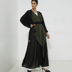 Black Abaya Double Face With Green Chiffon Inside + Belt