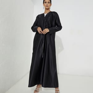 Abaya With Black Leaves Embroidery Design