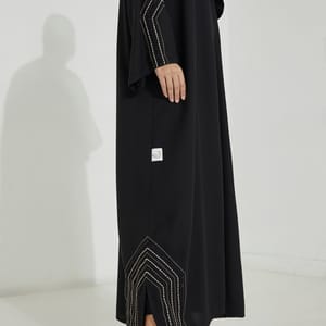 ECB Shape Abaya Open Crepe Abaya With Stitching Black And Beige Design + Hand Embroidery - Abayas 1