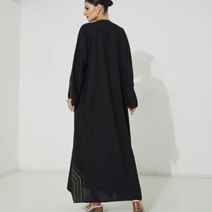 ECB Shape Abaya Open Crepe Abaya With Stitching Black And Beige Design + Hand Embroidery - Abayas 2