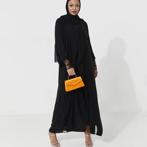 Black Net Abaya Black Net Abaya Featuring Exquisite Embroidery - Abayas 1