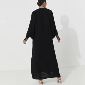Black Net Abaya Black Net Abaya Featuring Exquisite Embroidery - Abayas 3