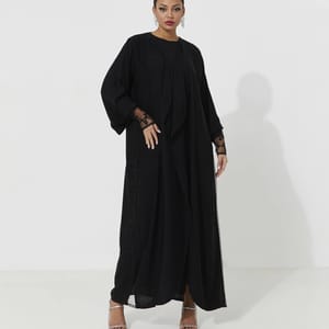 Black Net Abaya Black Net Abaya Featuring Exquisite Embroidery - Abayas
