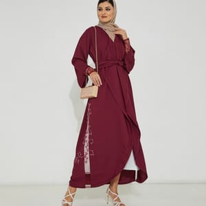 Red Net Abaya With Embroidery Design | Elegant & Stylish Abayas - Abayas