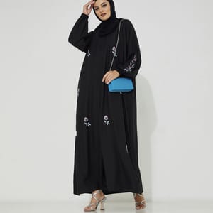 Black P- Pink Abaya Rosette Abaya - Women's Abayas