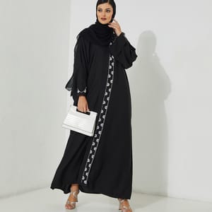 Open Abaya With Pearl Long Line Embroidery Design