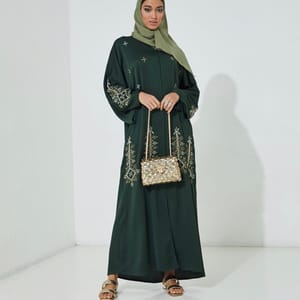 Green Royal Abaya With Full Embroidery Design