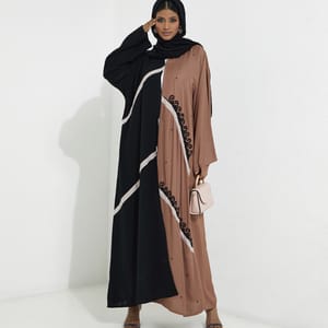 Brown-EP Abaya Abaya With Brown Side And Embroidery Design - Abayas 1