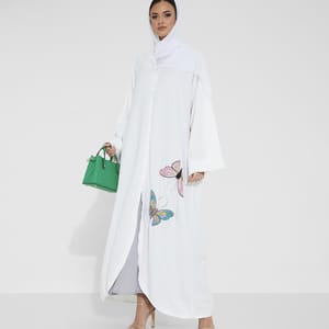 PB White Butterfly Abaya Rosette Abaya - Women's Abayas 1
