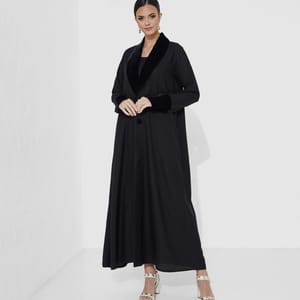 Velvet Jacket Abaya Rosette Abaya - Women's Abayas