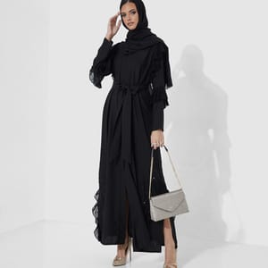 Crep Open side Abaya Rosette Abaya - Women's Abayas 1