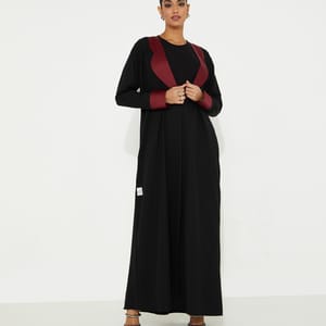 Red Collar Abaya Rosette Abaya - Women's Abayas