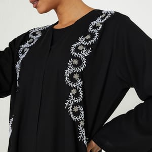 W Black Pearl Abaya Rosette Abaya - Women's Abayas 2