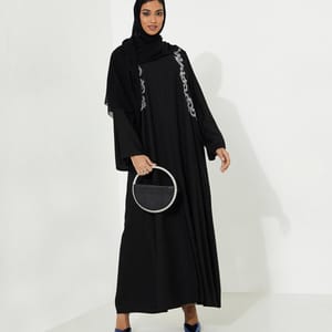 W Black Pearl Abaya Rosette Abaya - Women's Abayas 3
