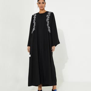 W Black Pearl Abaya Rosette Abaya - Women's Abayas