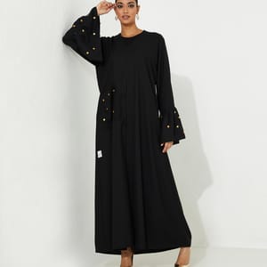 Gold Piece Pocket Abaya Rosette Abaya - Women's Abayas