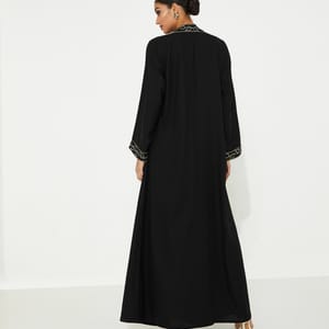 Shoulder Black Abaya Rosette Abaya - Women's Abayas 1