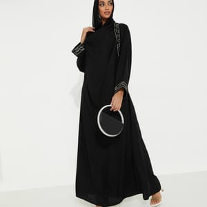 Shoulder Black Abaya Rosette Abaya - Women's Abayas 3
