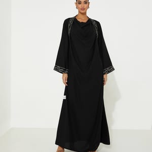 Shoulder Black Abaya Rosette Abaya - Women's Abayas