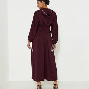 Maroon Morocco Abaya Rosette Abaya - Women's Abayas 1
