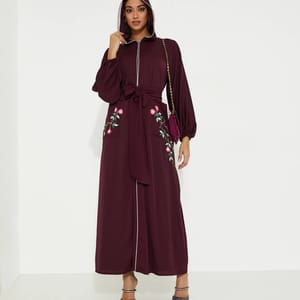 Maroon Morocco Abaya Rosette Abaya - Women's Abayas