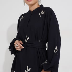 Navy Crumple Abaya Rosette Abaya - Women's Abayas 2