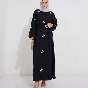 Navy Crumple Abaya Rosette Abaya - Women's Abayas 3