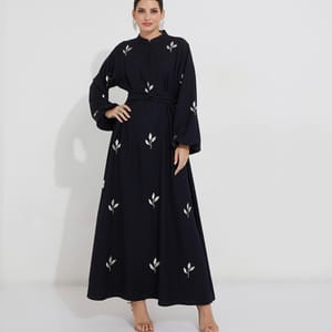 Navy Crumple Abaya Rosette Abaya - Women's Abayas