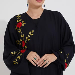 Navy Red Stones Abaya Rosette Abaya - Women's Abayas 2