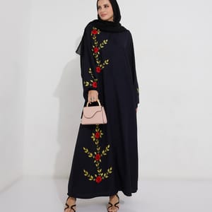Navy Red Stones Abaya Rosette Abaya - Women's Abayas 3