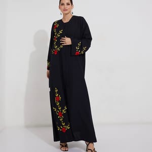 Navy Red Stones Abaya Rosette Abaya - Women's Abayas
