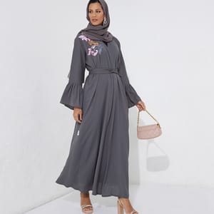 Grey Mix-Mitifs Abaya Women's Grey Mix-Mitifs Abaya - Abayas 3