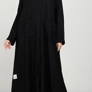 Black Abaya 78P - Hand Embroidered Stones On Pocket - Abayas 1