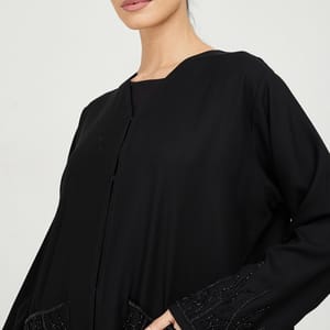 Black Abaya 78P - Hand Embroidered Stones On Pocket - Abayas 3