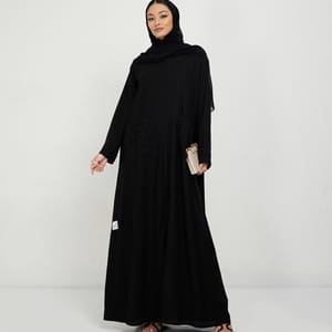 Black Abaya 78P - Hand Embroidered Stones On Pocket - Abayas 4