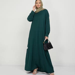Green Plain Abaya With Shirt Sleeves With Buttons Design - Abayas 3