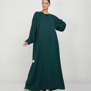 Green Plain Abaya With Shirt Sleeves With Buttons Design - Abayas