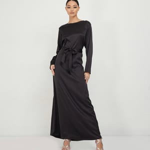 BLACK YULA Abaya Black Yula Abaya Top & Dress Set With Belt - Abayas 4