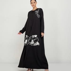 White Flowers Foliage Abaya - Abayas 1