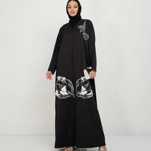 White Flowers Foliage Abaya - Abayas