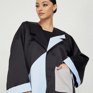 Black Abaya With Blue Cut Design & Grey Pocket - Abayas 1