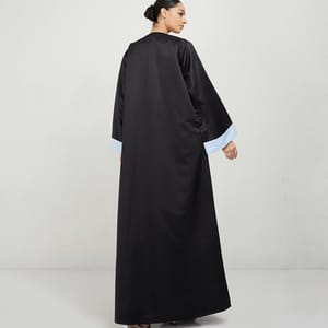 Black Abaya With Blue Cut Design & Grey Pocket - Abayas 2