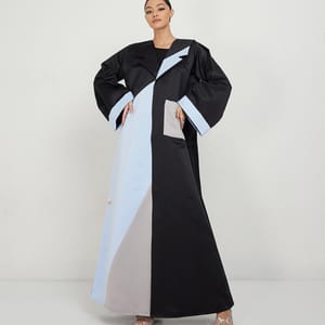 Black Abaya With Blue Cut Design & Grey Pocket - Abayas 3