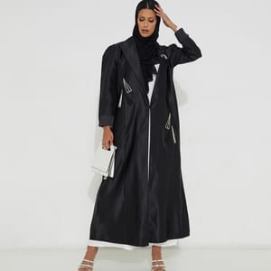 A Jacket: Black Abaya With Silver Embroidery